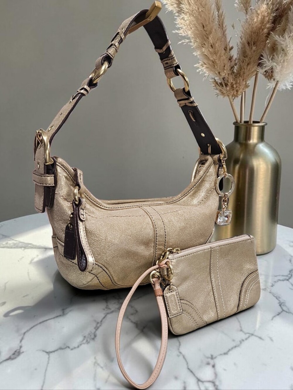Coach SOHO 2004 Limited Edition Metallic Gold Goat Suede Bag w/Matching Wristlet - Picture 3 of 15